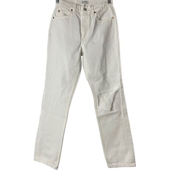RE/DONE 70s Straight White with Rips Jeans Size 26 NWT - Picture 1 of 15